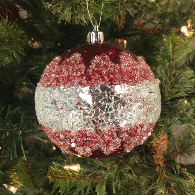 David Christopher 4" Mercury Ball w Snow Ornament - Red