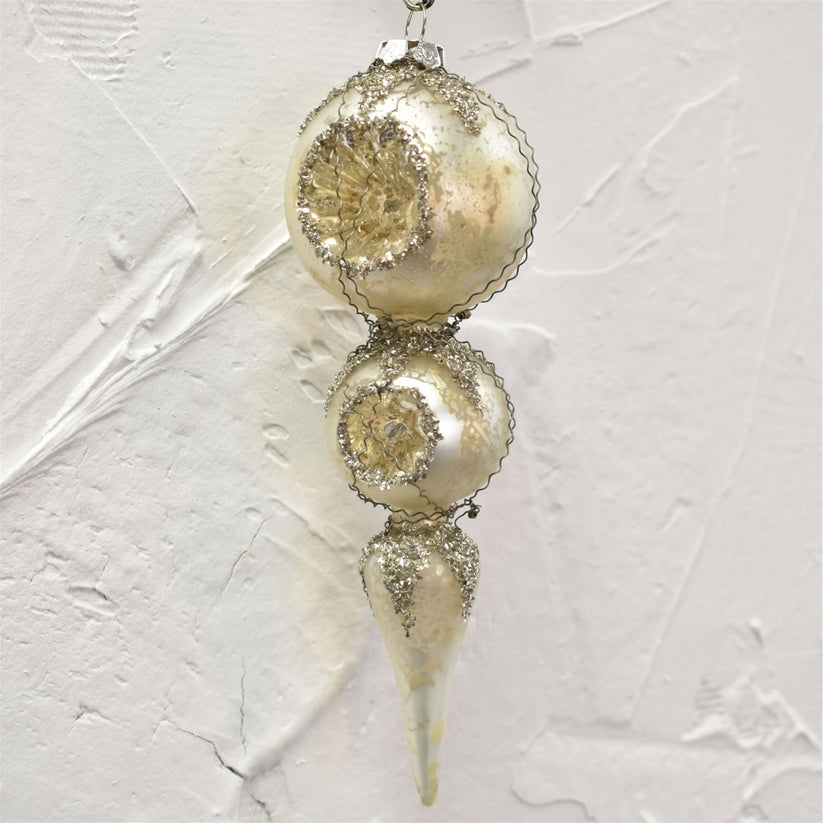An image of David Christopher Mercury Glass Finial Antique Silve Ornament