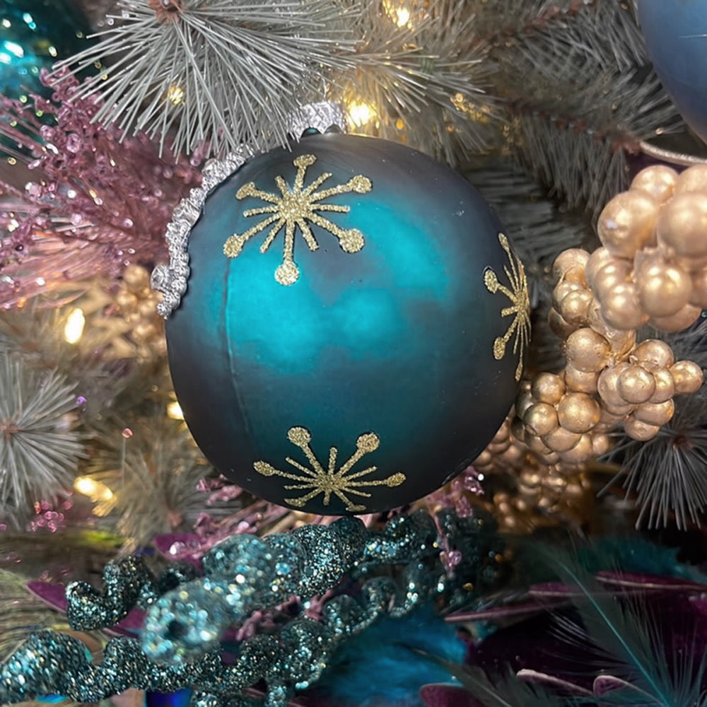 An image of David Christopher Ornate Pearl Teal Glass Ornament