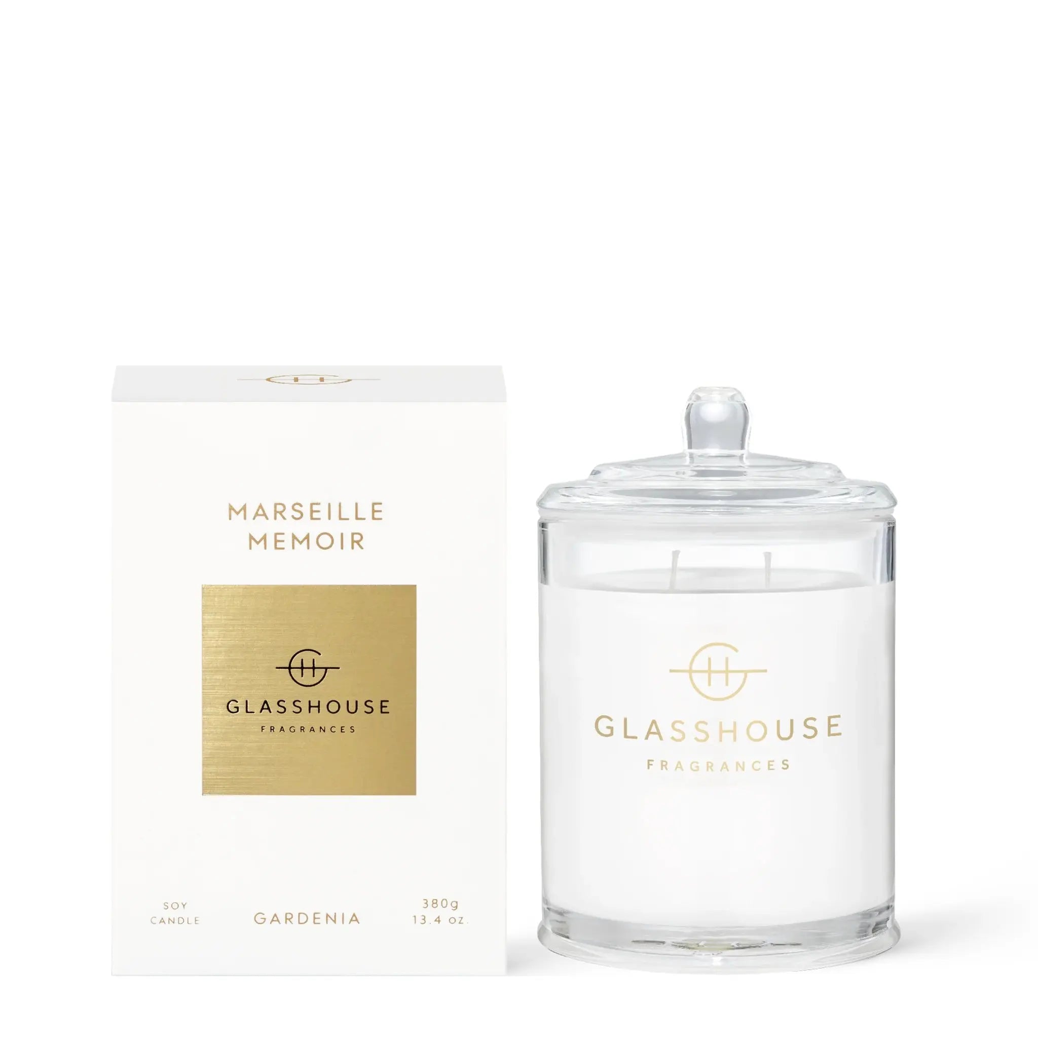 Glasshouse Fragrances Marseille Memoir Soy Candle Gardenia 380 grams 13.4 ounces