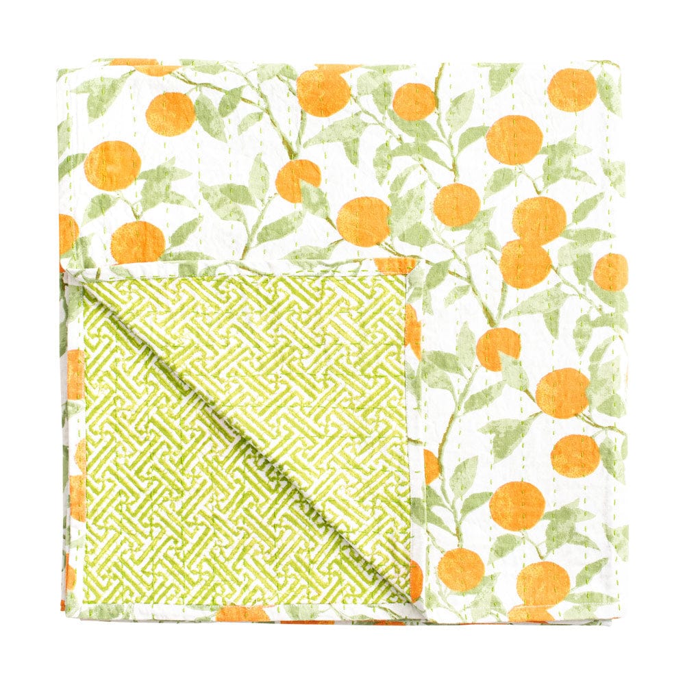 An image of Caspari Reversible Orange Grove Kantha Table Cover