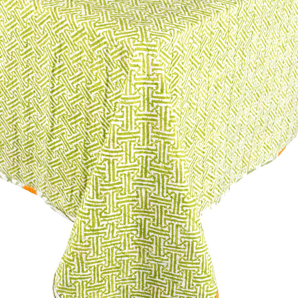 An image of Caspari Reversible Orange Grove Kantha Table Cover