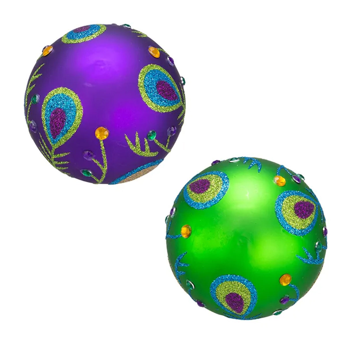 An image of Kurt Adler Peacock Purple & Green Ornaments - Set of 6