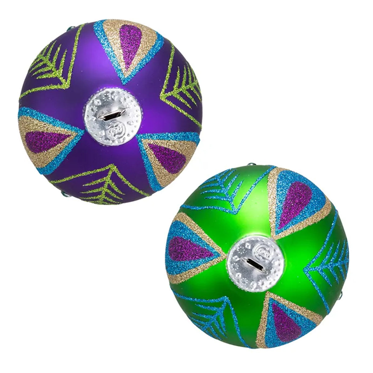 An image of Kurt Adler Peacock Purple & Green Ornaments - Set of 6