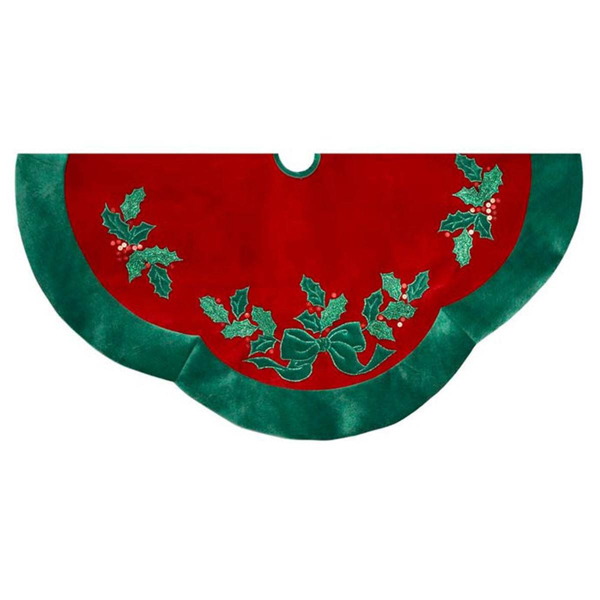 Kurt Adler Red with Green Leaves Applique Velvet Tree Skirt