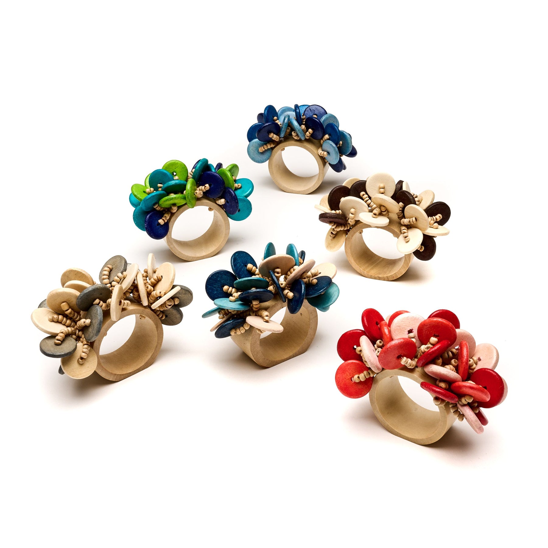 An image of Deborah Rhodes Wood Coin Beads Napkin Ring - Set of 4