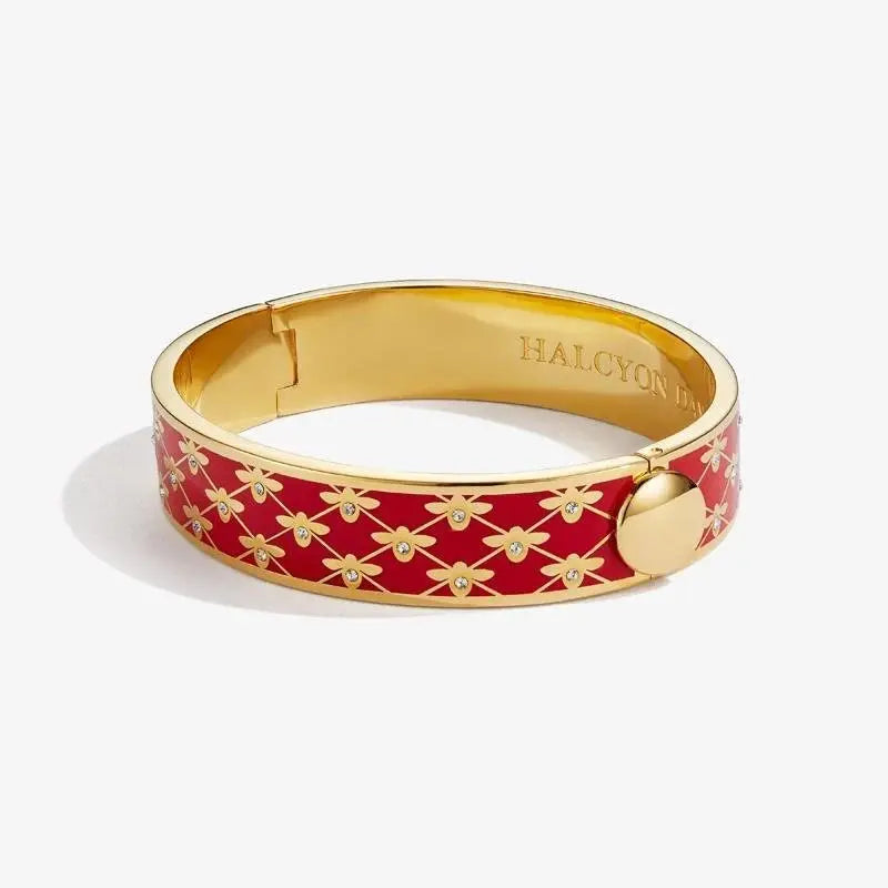 Halycon Days Bee Sparkle Hinged Bangle in Red Gold