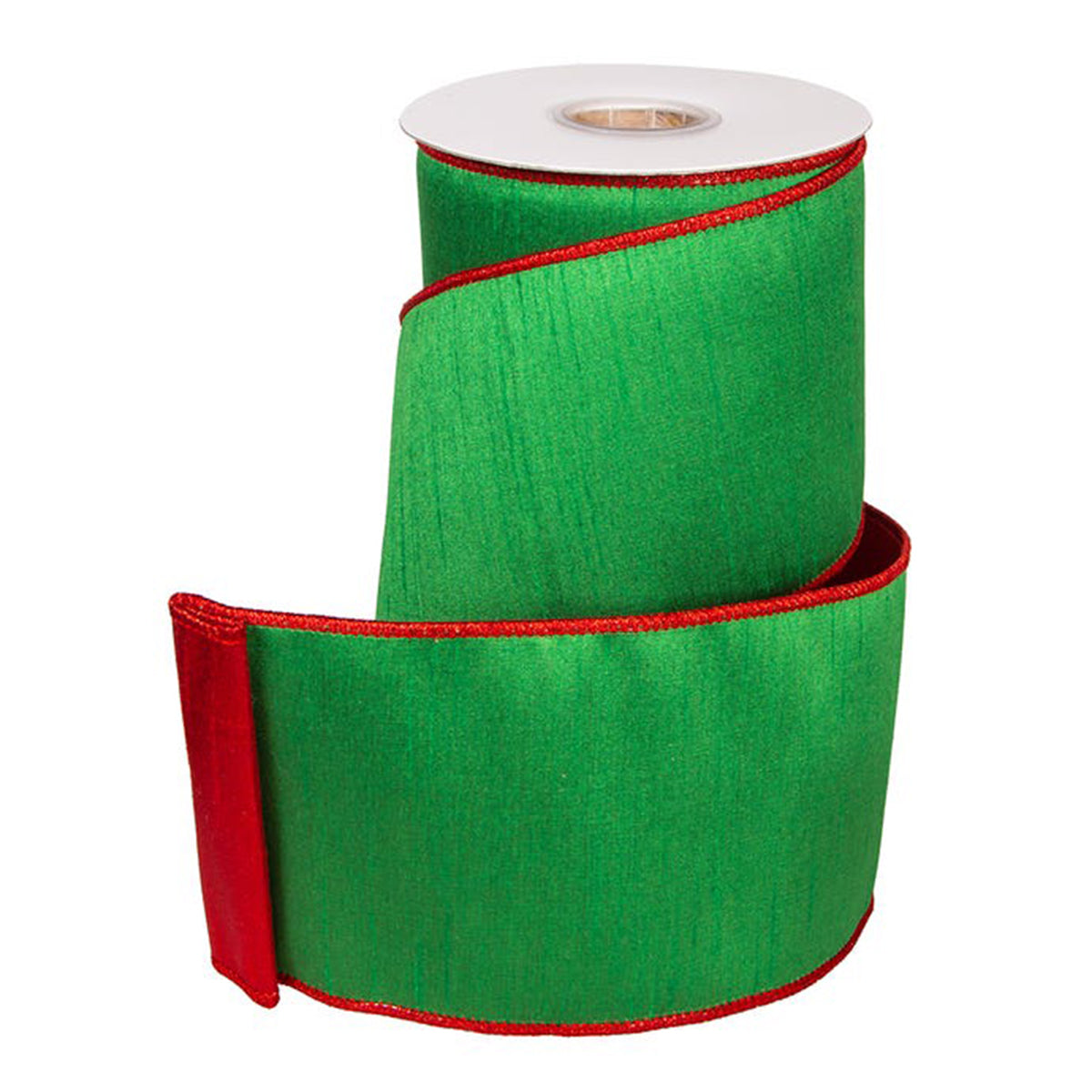 An image of Kurt Adler Red Green Metallic Double Wire Ribbon - 4in, 10yd