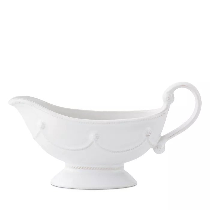 An image of Juliska Berry & Thread Whitewash Sauce Boat & Stand Set