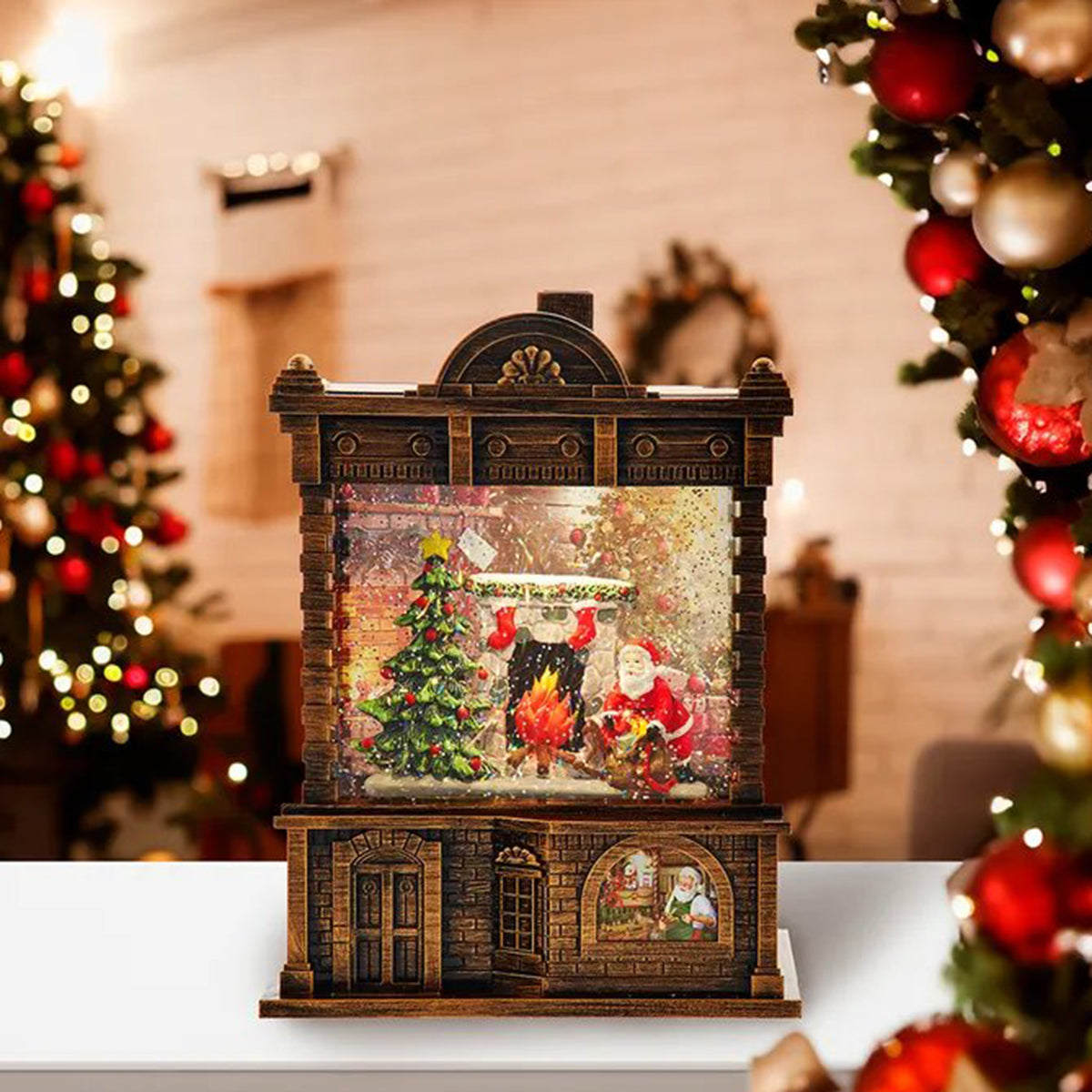 An image of Kurt Adler Battery-Operated Led Santa Fireplace Lantern