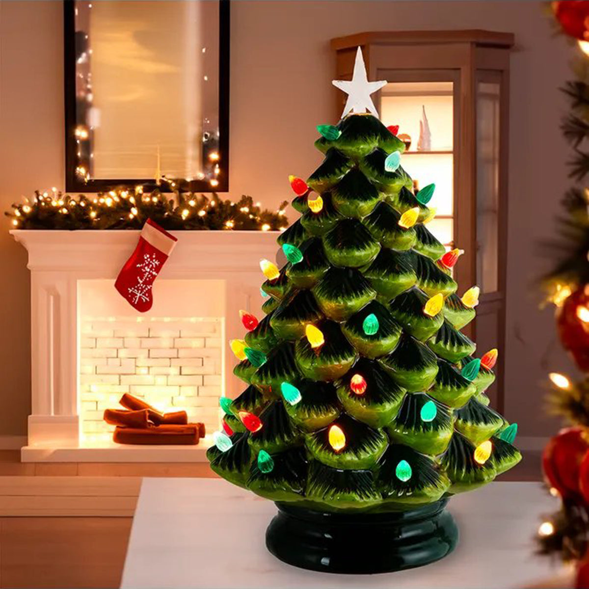 Kurt Adler 14" Lighted Ceramic Green Tree