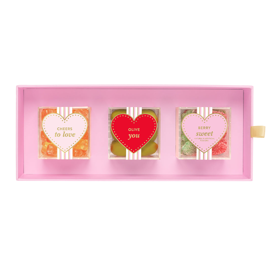 An image of Sugarfina Valentine's Day Heart 3 PC Candy Bento Box