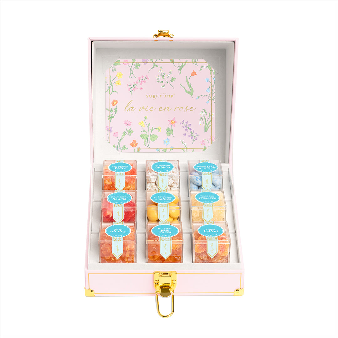 An image of Sugarfina La vie en rose 9-Piece Mini Trunk Box