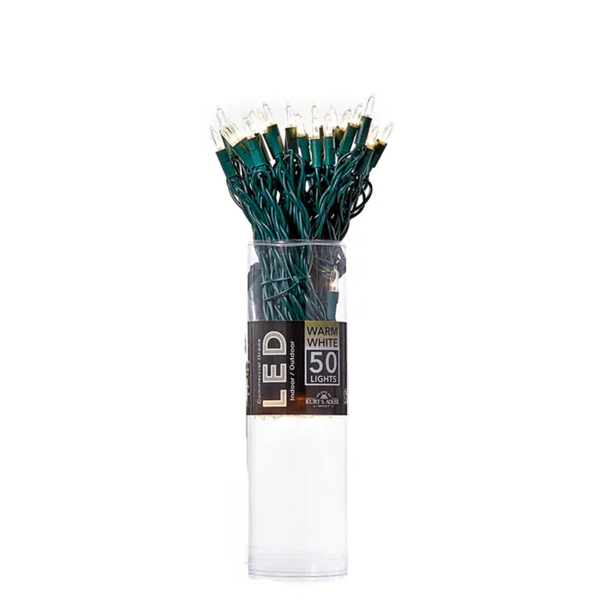 An image of Kurt Adler 50-Light Warm White Nostalgic LED Green Wire Light Set - 25.5ft