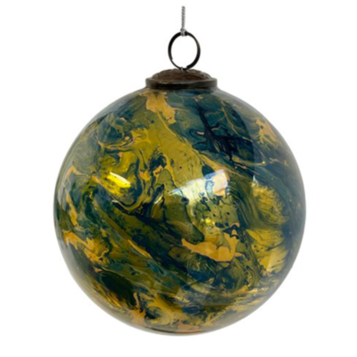 An image of ShiShi Marbled Glass Blue Gold Ball Ornament