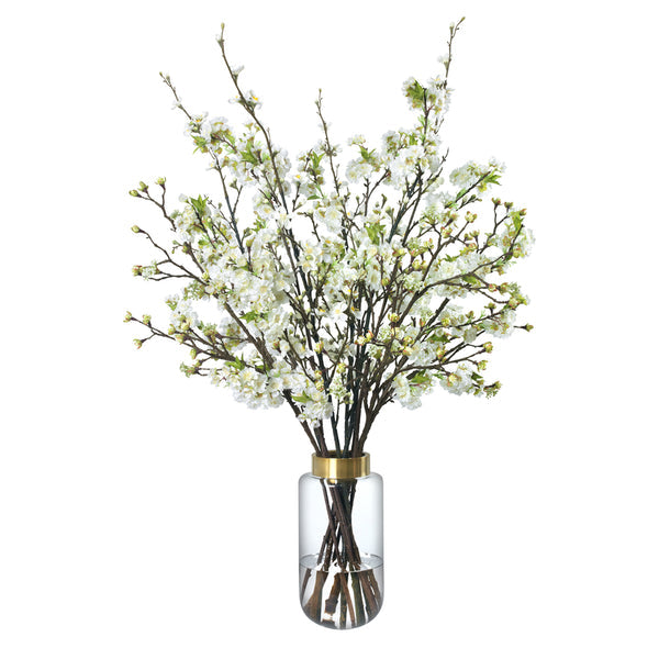 An image of Diane James Mixed blossom branches in tall vase with gold band -36" x 48"