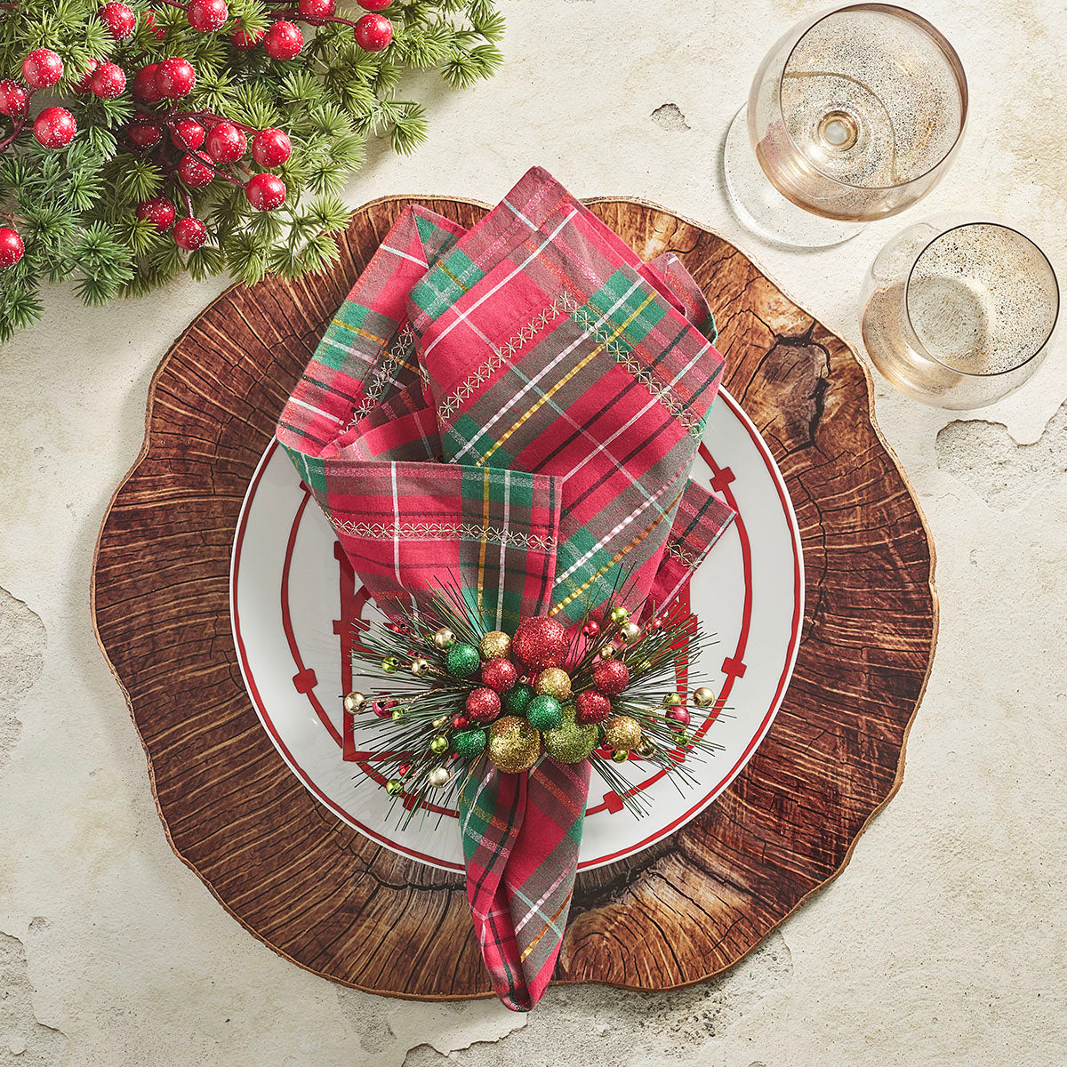 An image of Kim Seybert Xmas Plaid Napkin - Set of 4