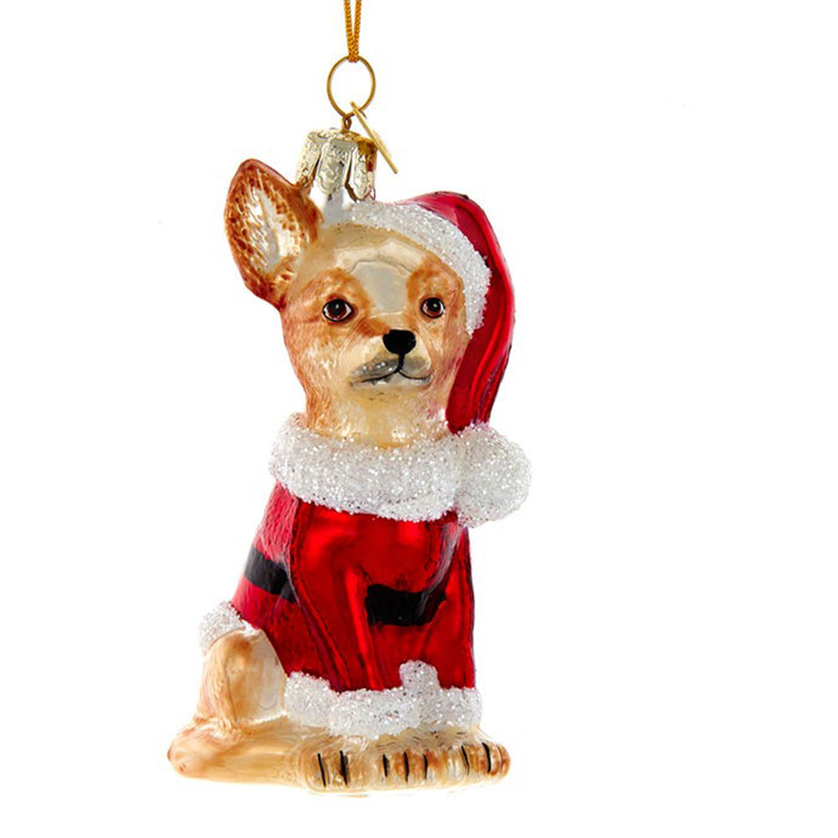Kurt Adler Noble Gems Chihuahua With Santa Suit Glass Ornament