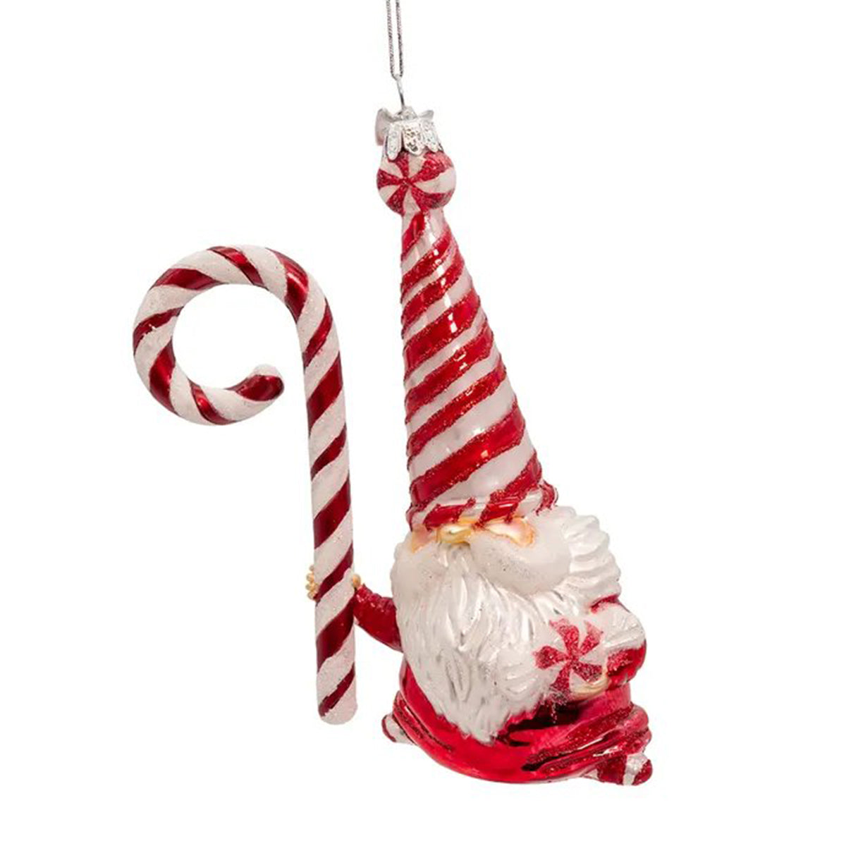 An image of Kurt Adler Noble Gems Peppermint Gnome Ornament