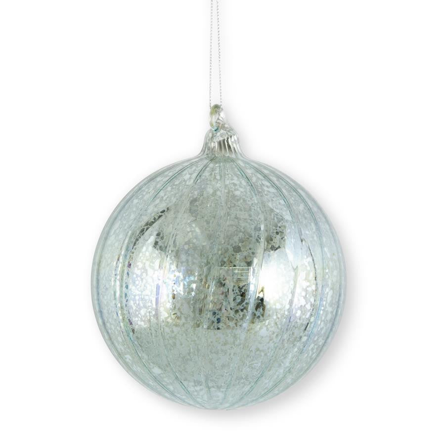 An image of K & K Light Blue Ribbed Mercury Glass Ball Ornament