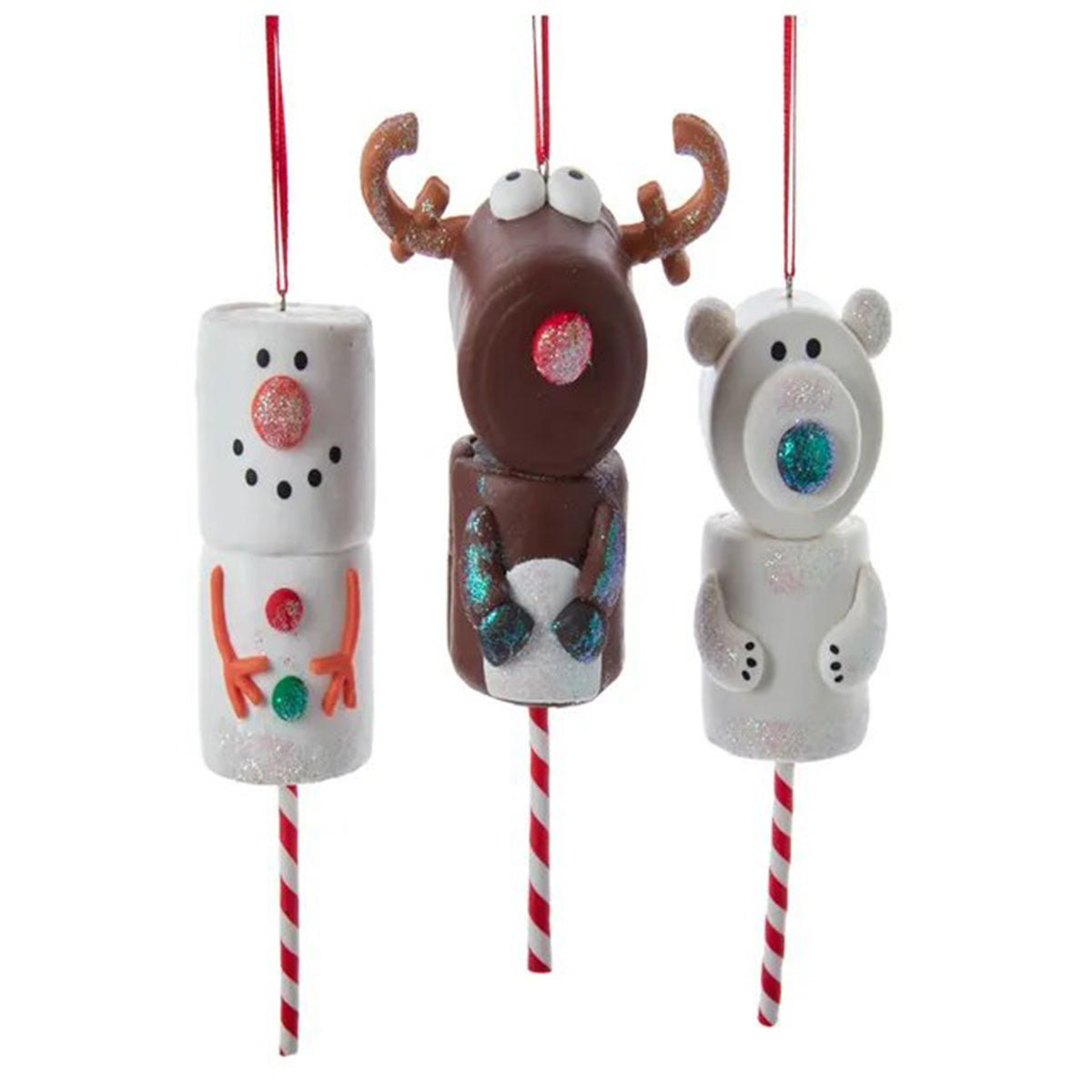 An image of Kurt Adler Deer Bear and Snowman Marshmallow Ornament