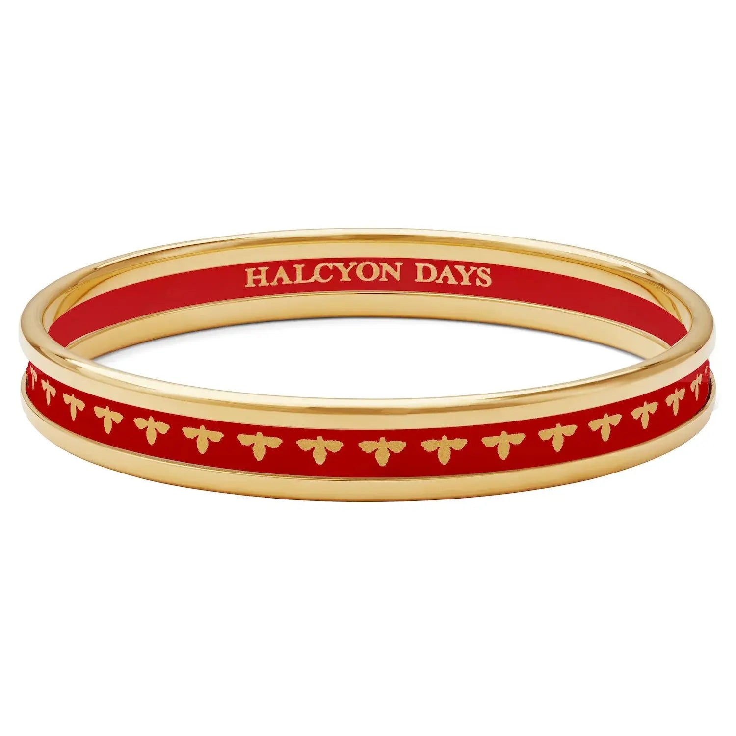 Halcyon Days Skinny Bee Enamel Bangle in Red Gold