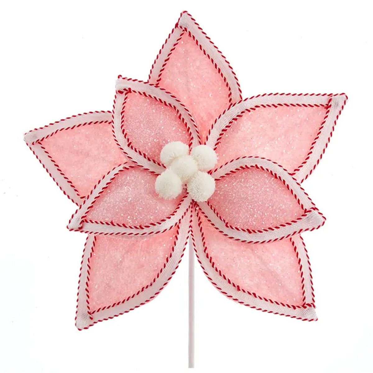 An image of Kurt Adler Pink Poinsettia with Red and White Pick