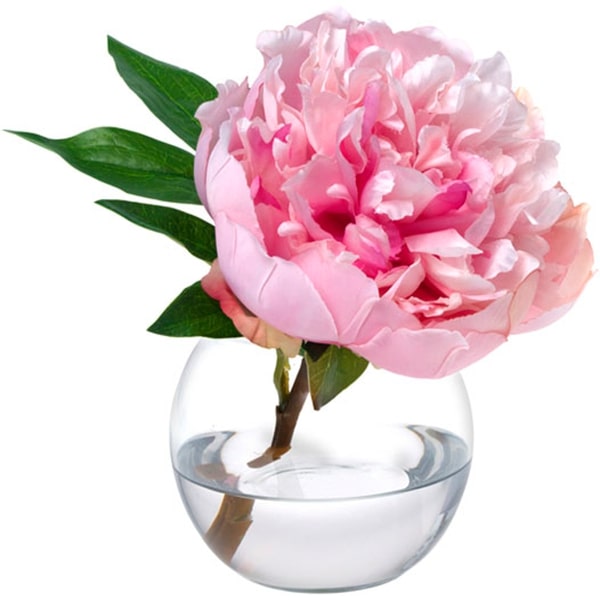 Diane James Pink Peony blossom in glass bowl - 7"d x 7"h