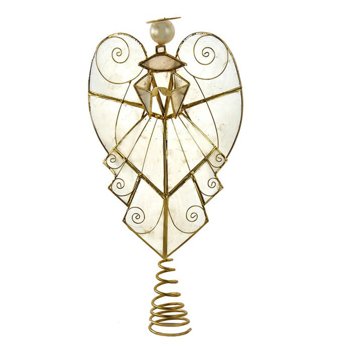 An image of Kurt Adler Un-Lit Capiz Angel With Heart Wings Treetop