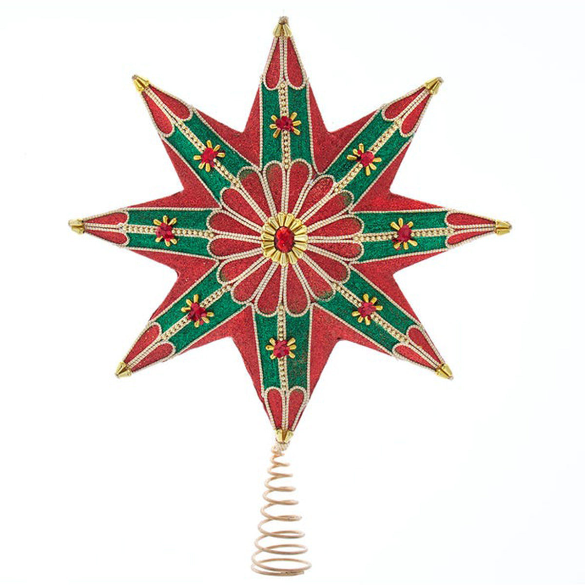 Kurt Adler Un-Lit Red Green Gold Traditional Star Treetop