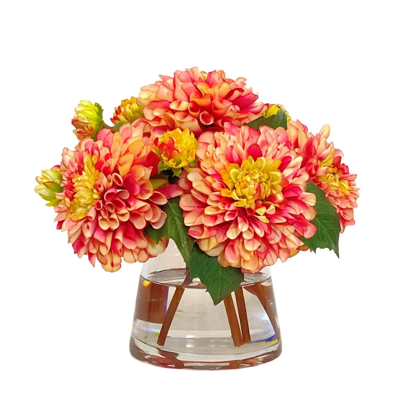 Winward Peach & Red Dahlia in Glass Vessel