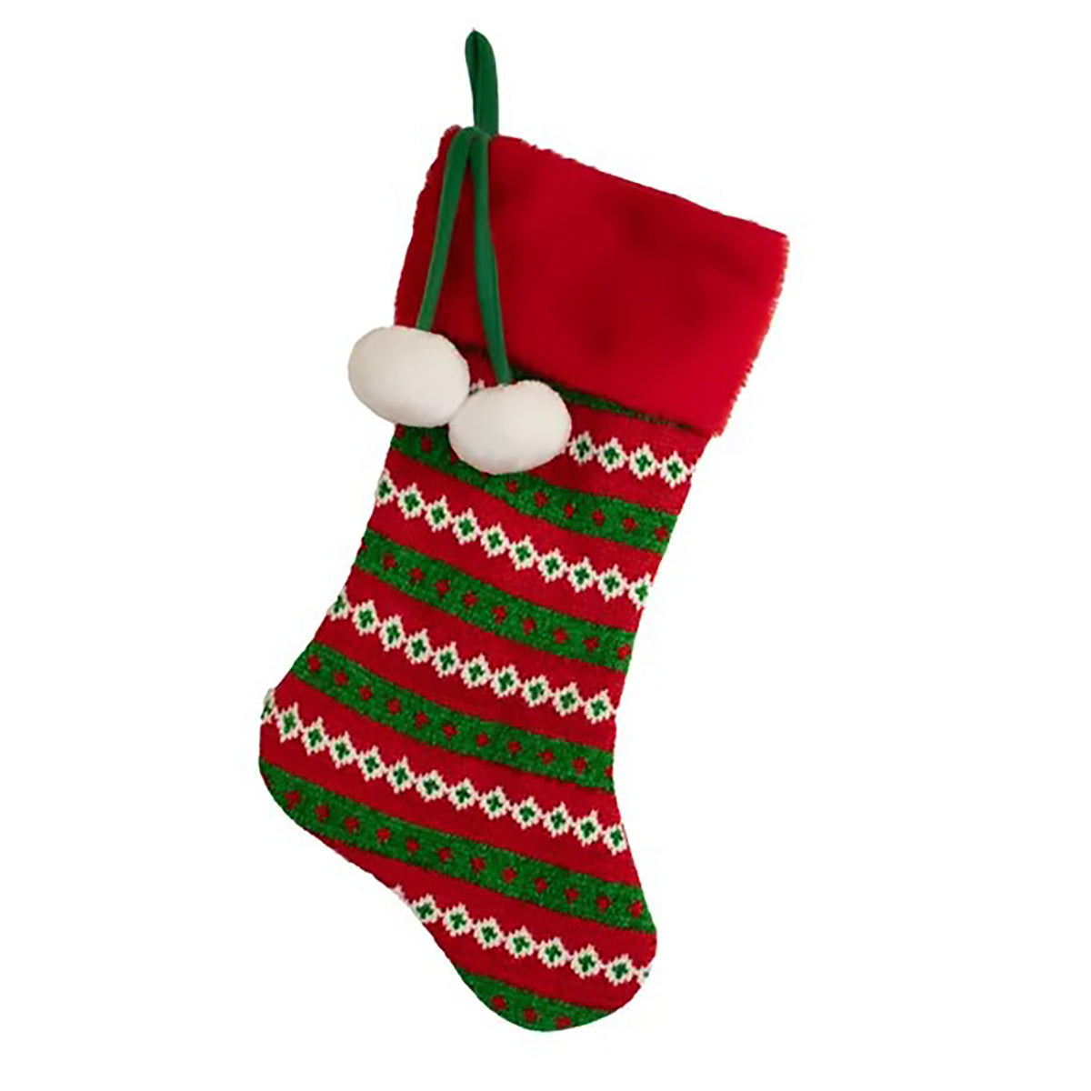 Kurt Adler Red Cuff Knit Stockings with Pom Poms