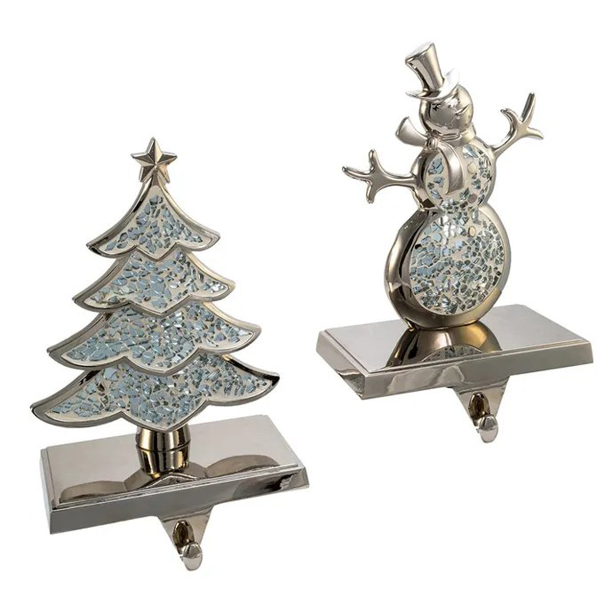 Kurt Adler Silver Metal Christmas Tree and Snowman Stocking Hanger