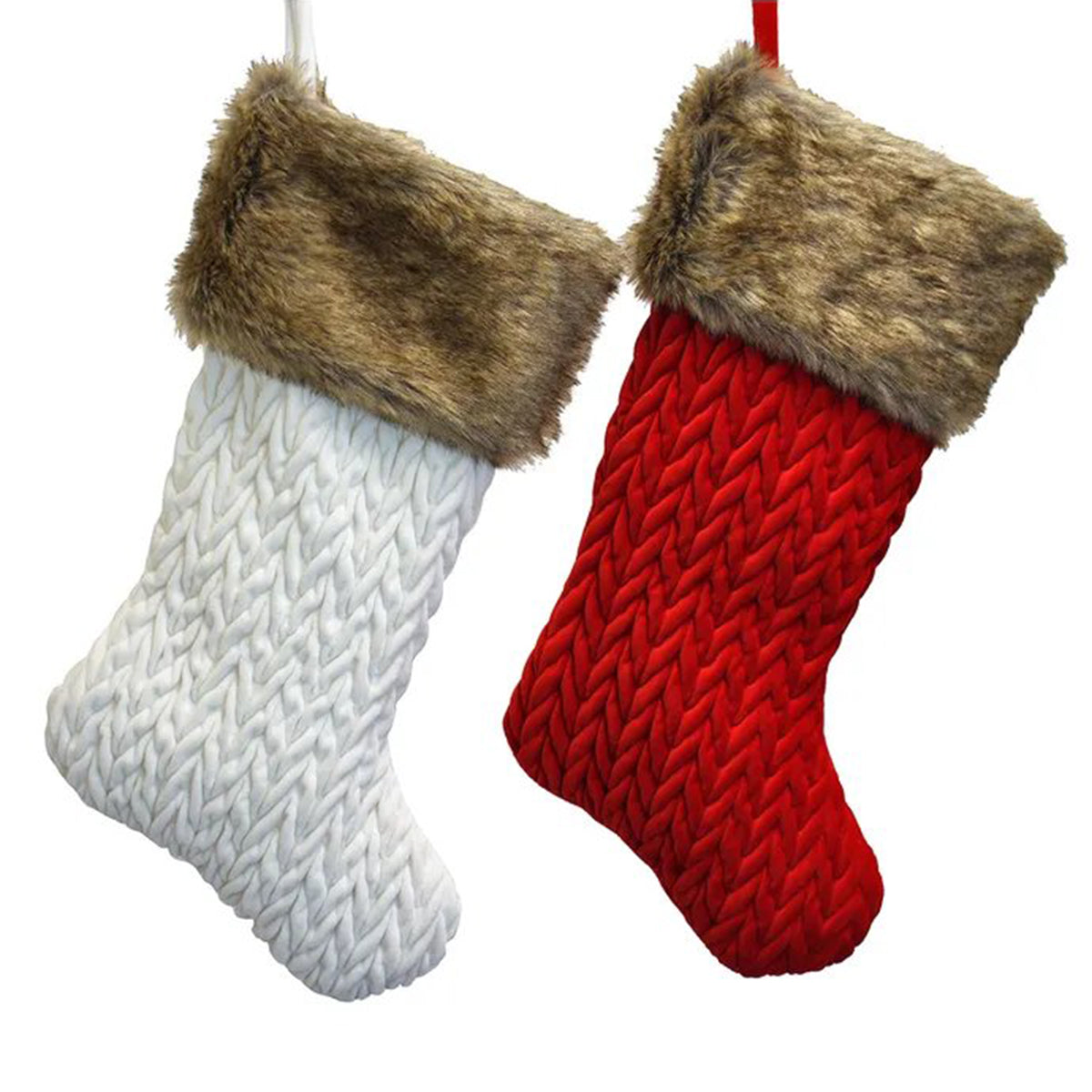 Kurt Adler Ivory Red Velvet Stocking