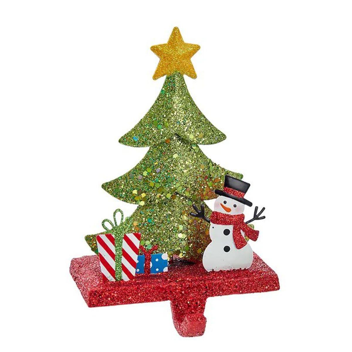 Kurt Adler Tree with Snowman and Gift Box Srocking Holder