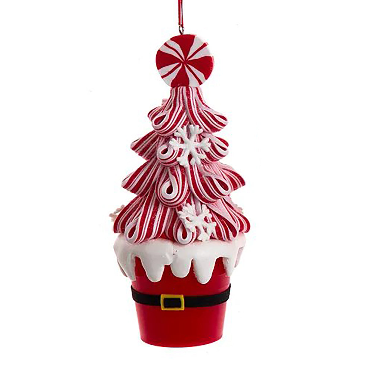 Kurt Adler Candy Swirl Tree in Santa Bucket with Snowflakes Ornament
