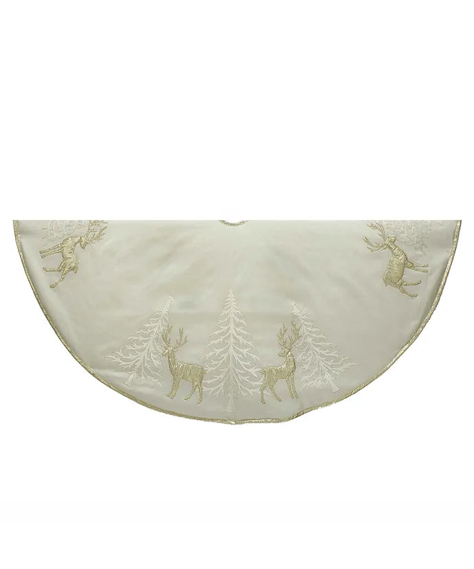 An image of Kurt Adler Gold Tree and Reindeer Applique Tree Skirt