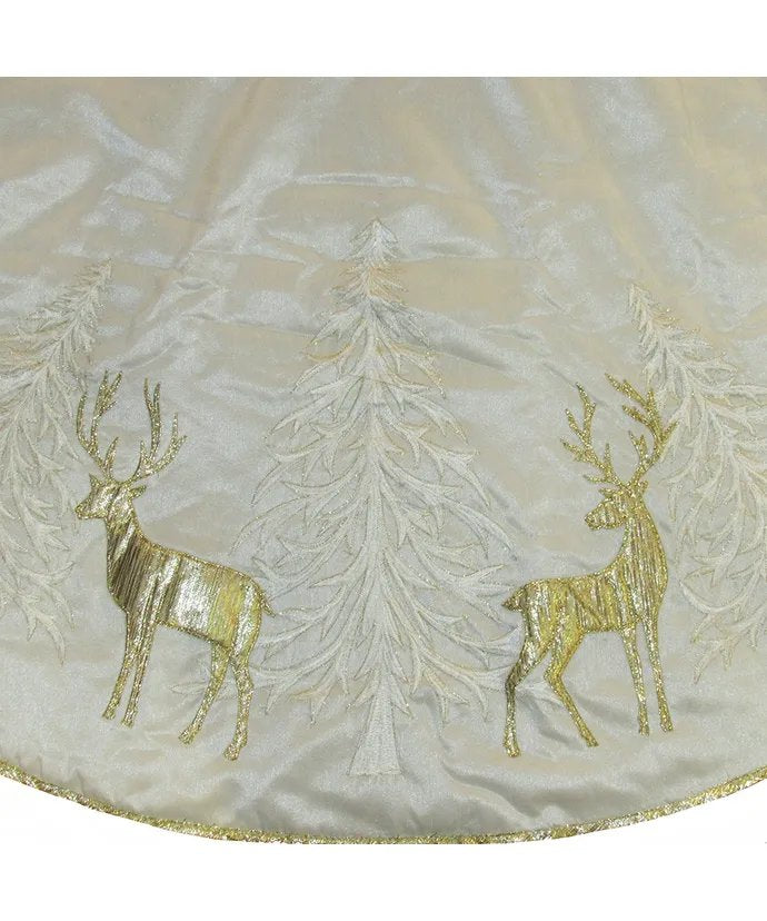 An image of Kurt Adler Gold Tree and Reindeer Applique Tree Skirt