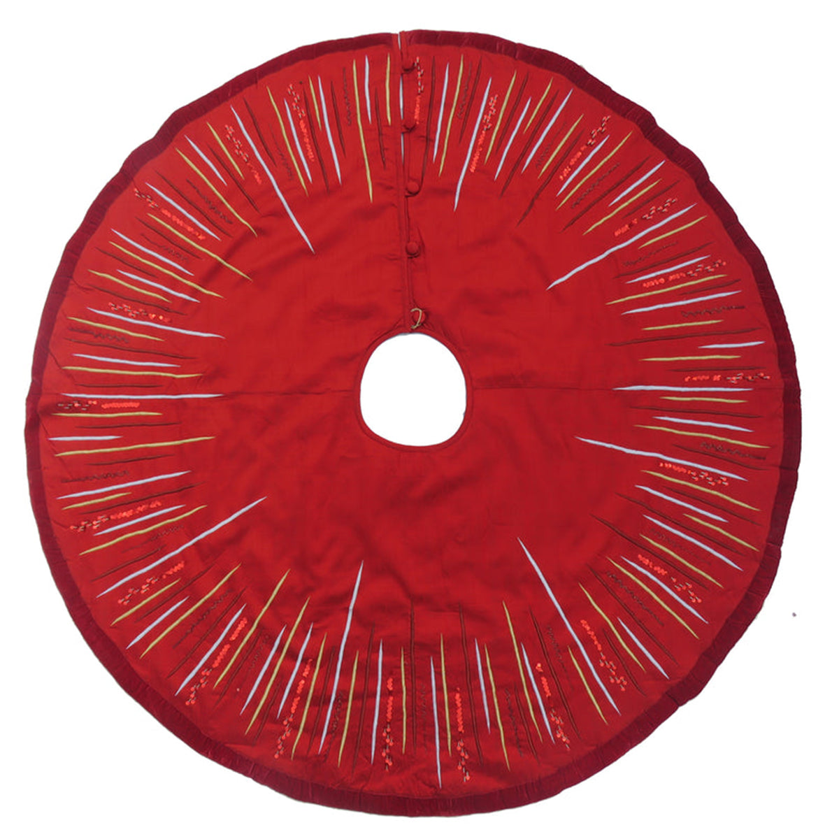An image of Arcadia Home Starburst Red Silk Felt Tree Skirt