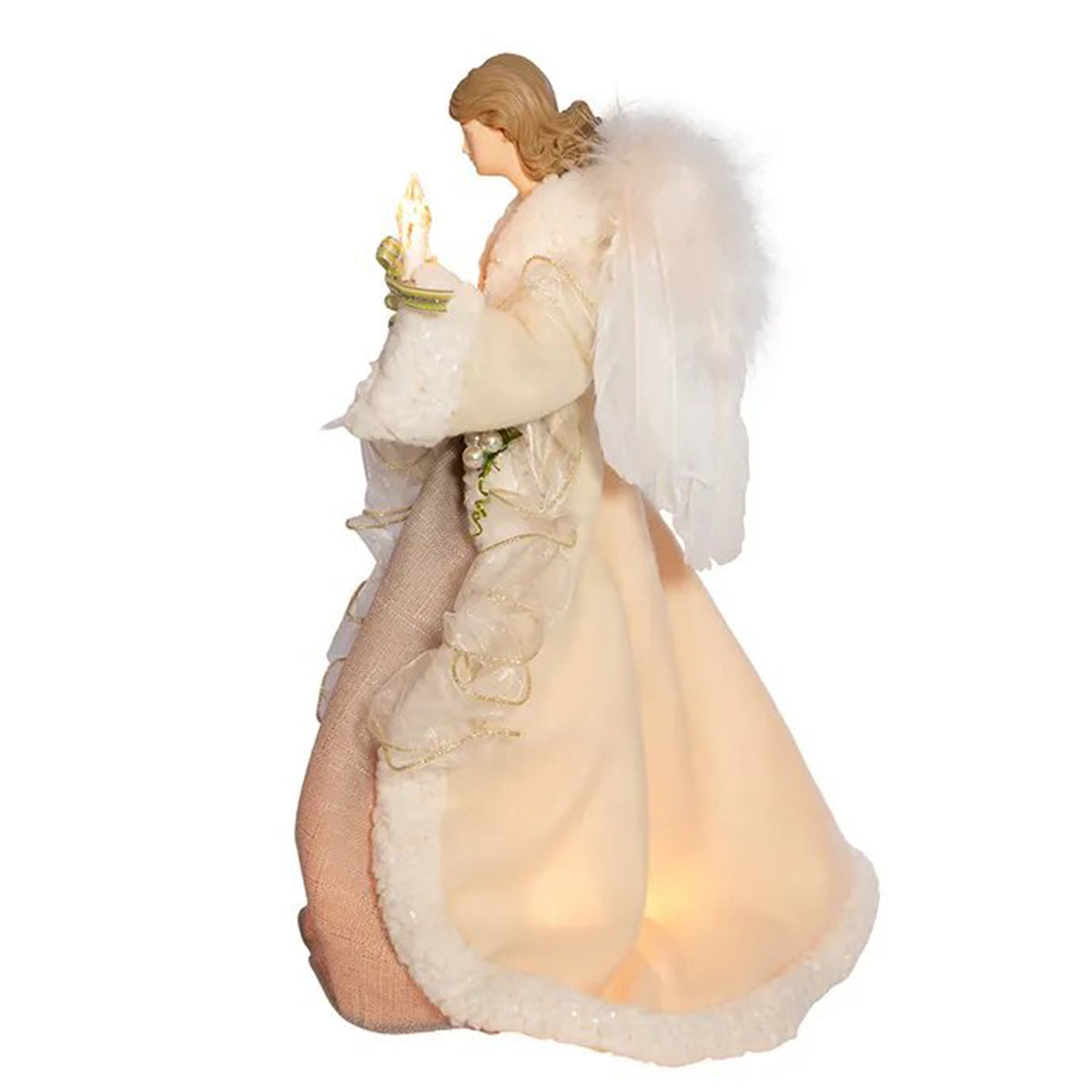 An image of Kurt Adler 10-Light Ivory and Grey Angel Treetop