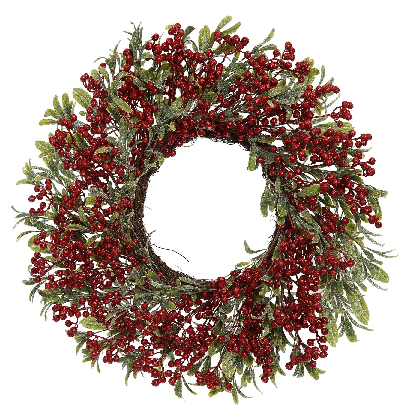 An image of Winward Mistletoe Leaf Berry 24" Wreath