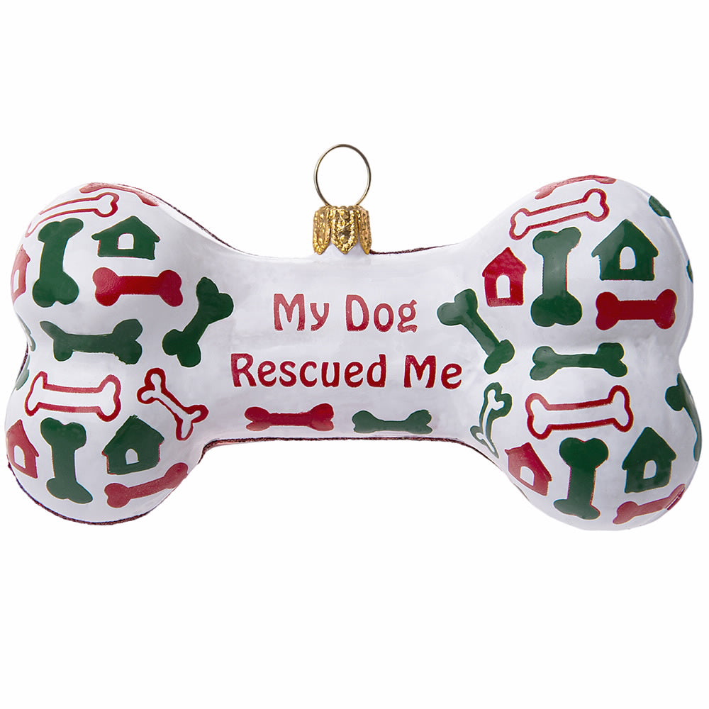 Joy to the World My Dog Rescued Me, Dog Bone Ornament