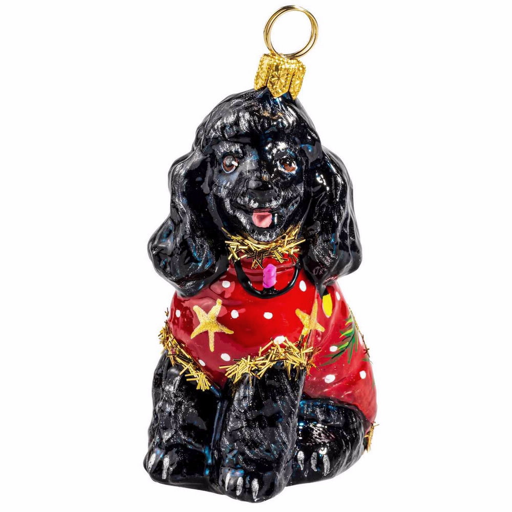 Joy to the World Poodle Black with Ugly Christmas Sweater Ornament