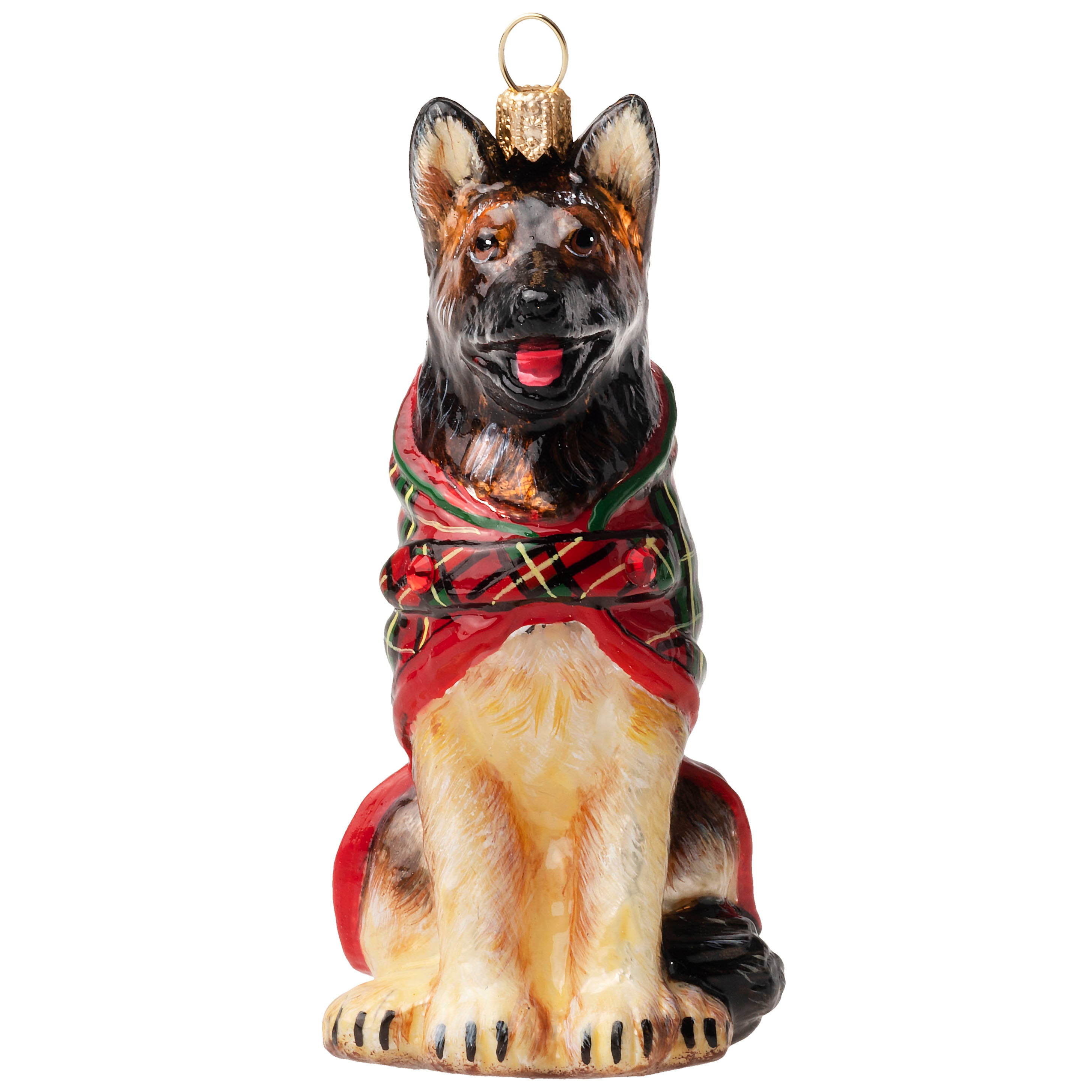 Joy to the World German Shepherd in Tartan Plaid Coat Ornament