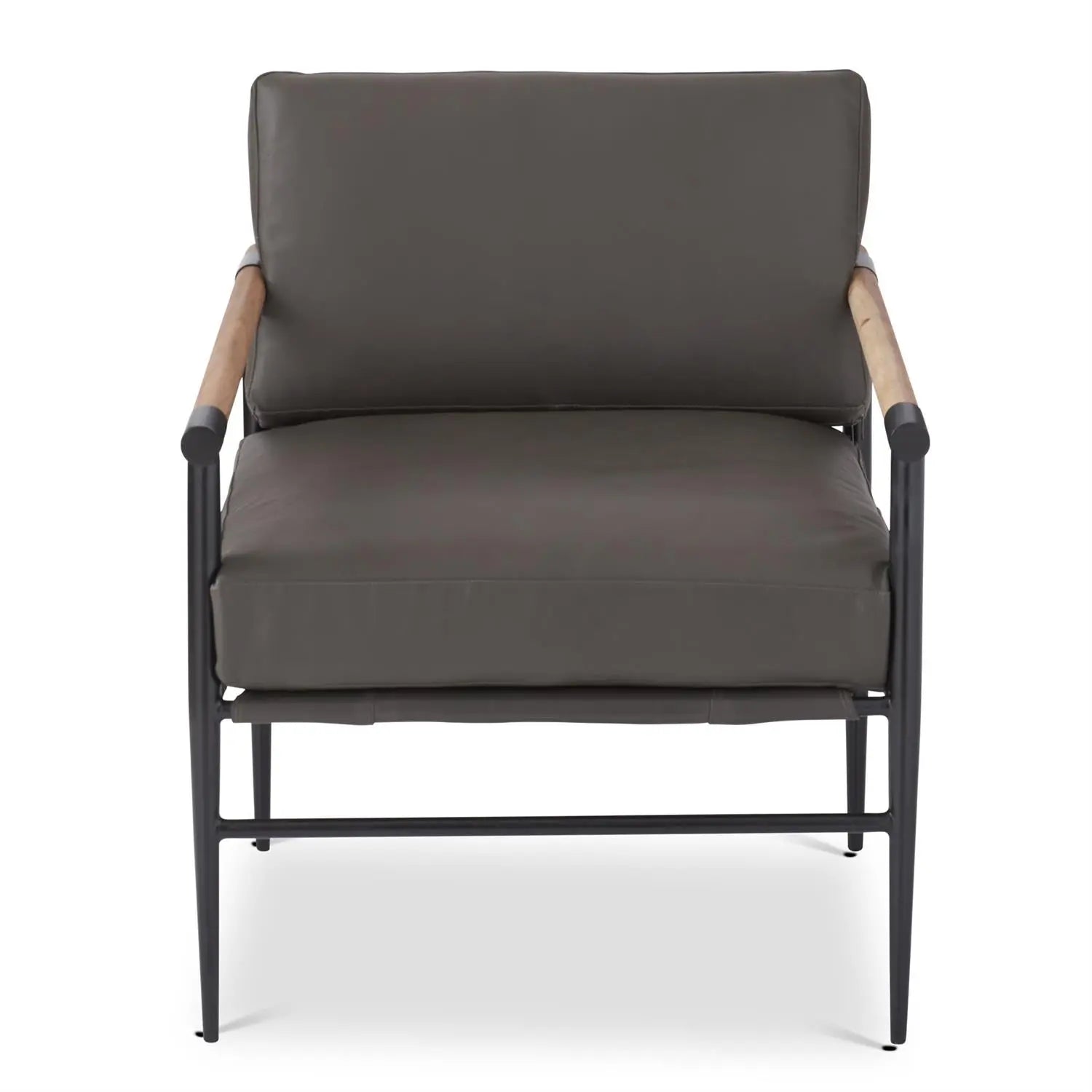 K K Interiors Gray Leather & Black Metal Sloped Back Chair
