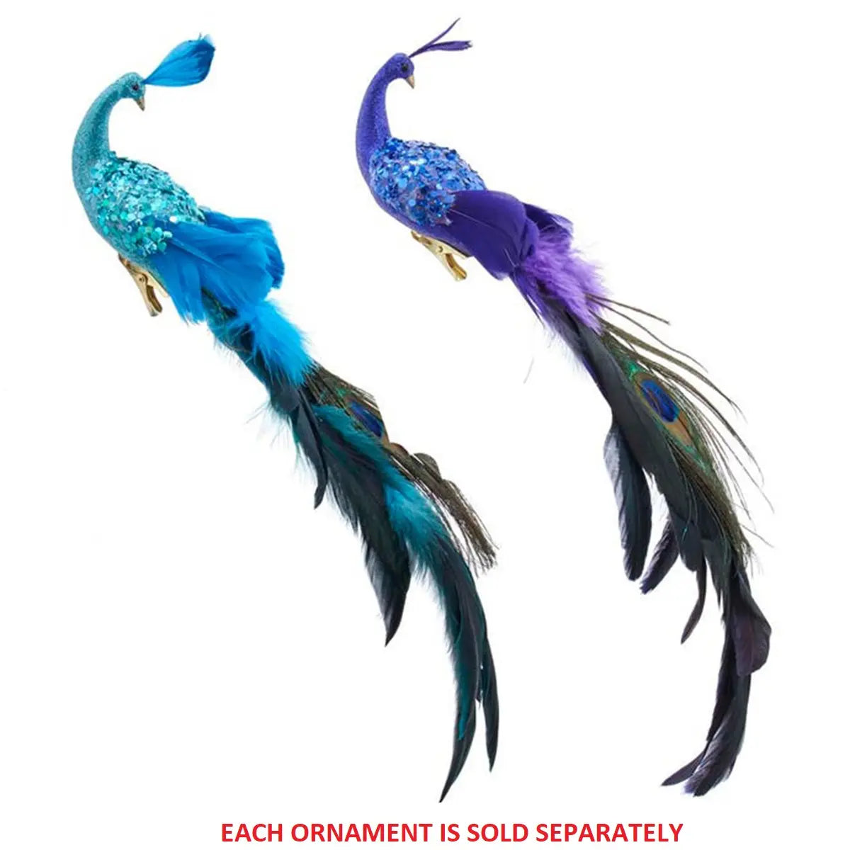 Kurt Adler 15in Feather Clip-on Peacock Set Ornament