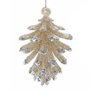 Kurt Adler 4in Silver w. White Pearl Pinecone Ornament