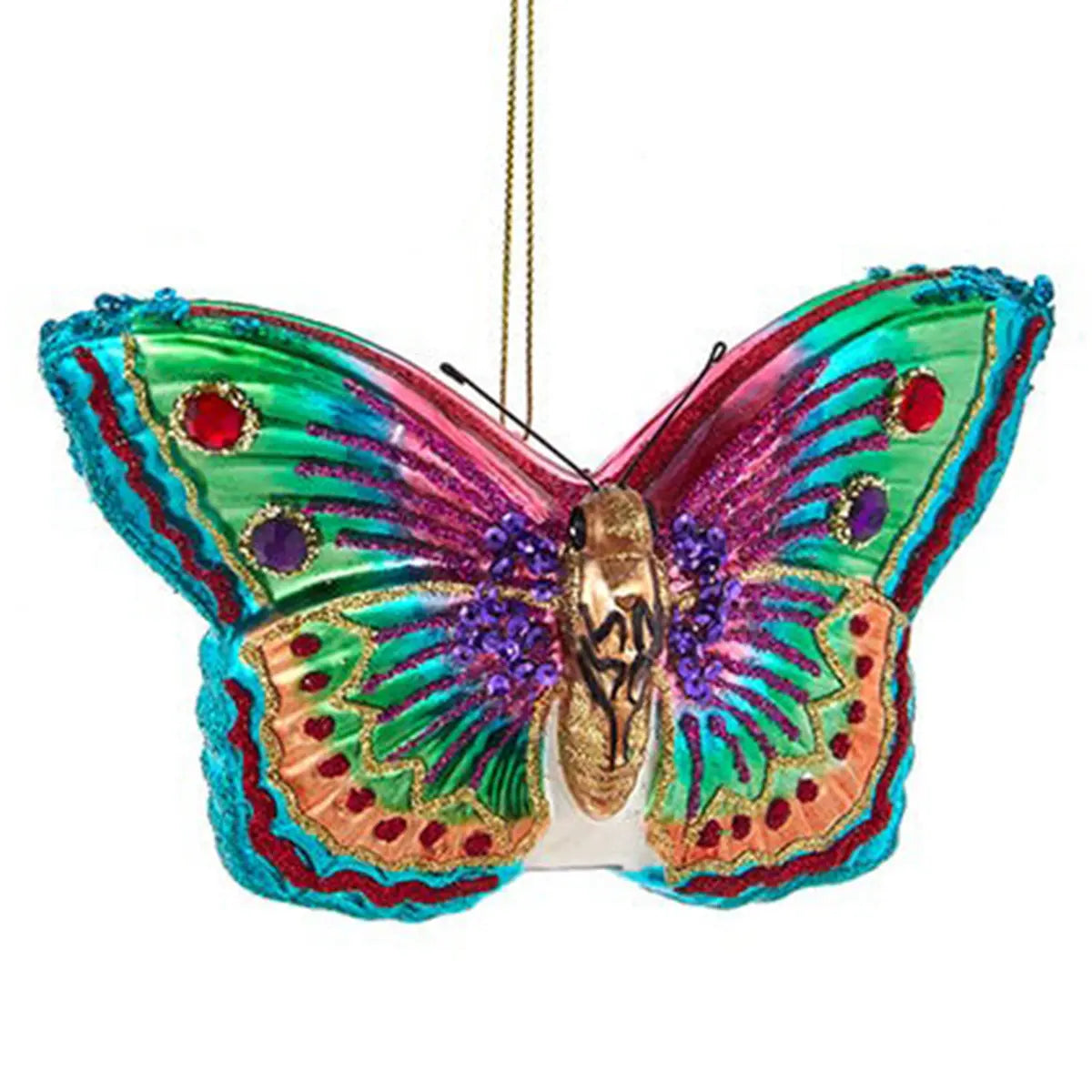 Kurt Adler 3.25in Glass Butterfly with Gold Accents Ornament