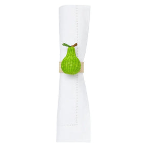 Mode Living Orchard Napkin Ring with Pear on a napkin