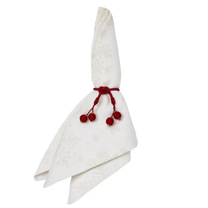 Mode Living Telluride Napkin in White with a red napkin ring